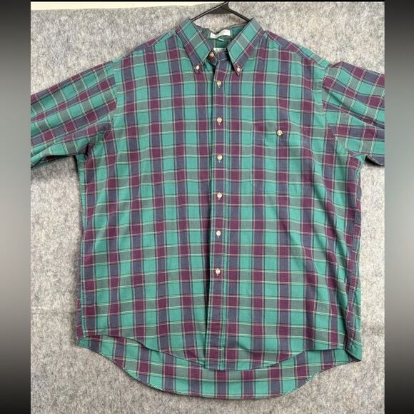 London Fog Shirt Men XL Green Maroon Check Cotton Casual Long Sleeve Button-Down - Picture 2 of 8